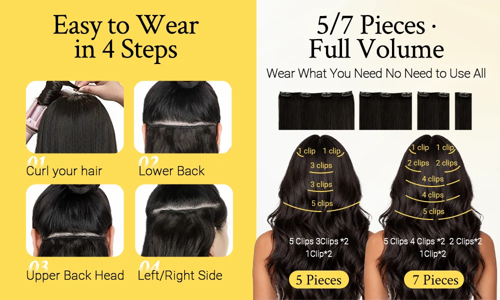 Sunmofavo Clip-in-Haarverlängerungen aus Echthaar, gerade, natürliches hellbraunes Honig-Ombré-Balayage, schwarze Haarteile für Frauen, voller Kopfbedeckung – Detail 6