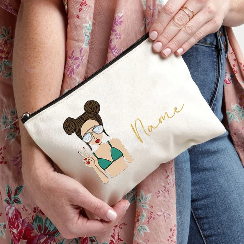 Personalized Makeup Bags Cute Customized Name Cosmetic Bag Travel Lipstick Storage Zipper Pouch Bridesmaid Wedding Birthday Gift