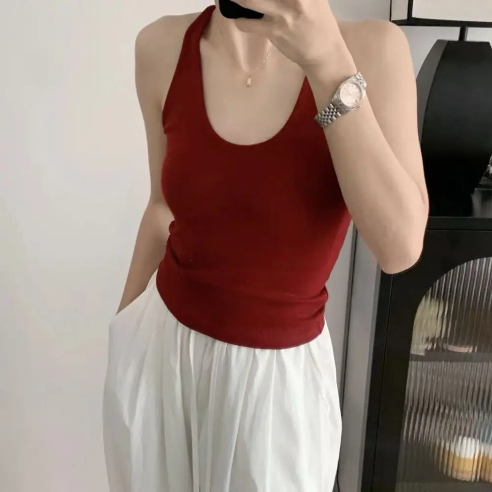 Koreanische Chinlon Frauen Hosenträger Weste U Neck Hosenträger Beiläufige Kurze Leibchen Bodenbildung Shirts Unterhemd Schlank Crop Top Strand