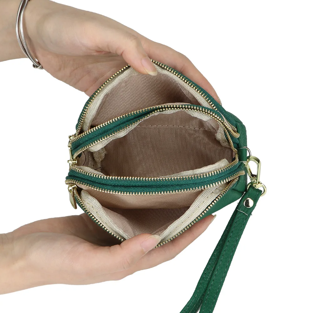 Royal Bagger Genuine Leather Coin Purse, Multi-layer Zipper Card Holder with Wristbands, Perfect Clutch for Daily Use 1609