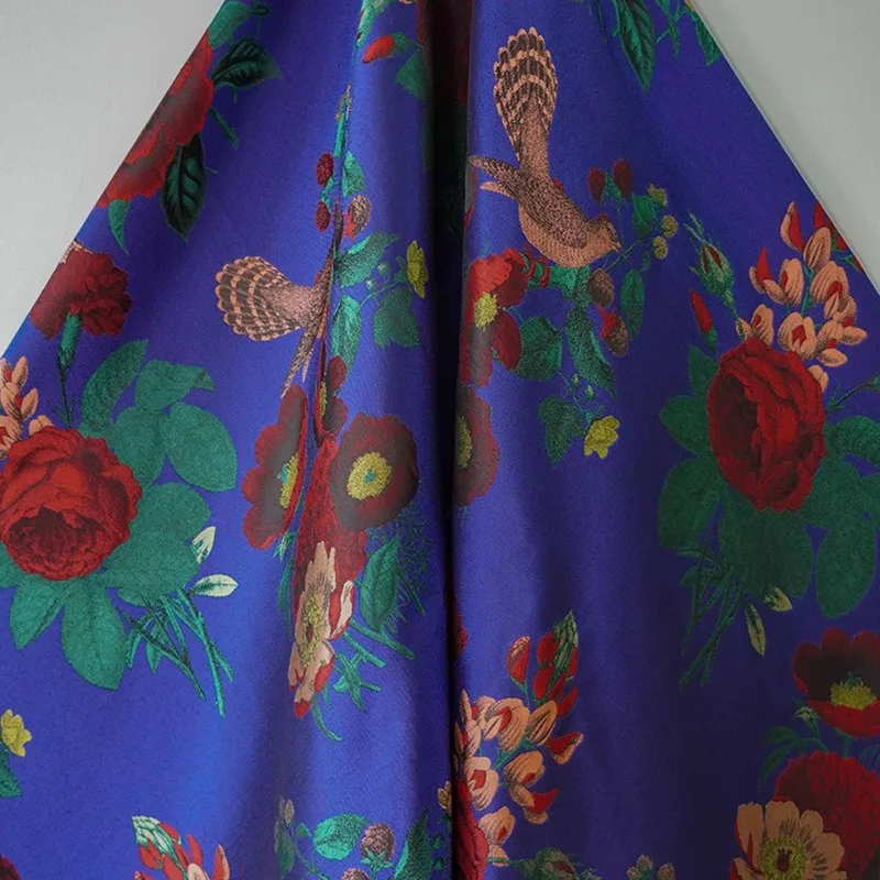 

French style yarn dyed flowers birds fabric for dress clothing design jacquard cloth diy by the meter sewing material