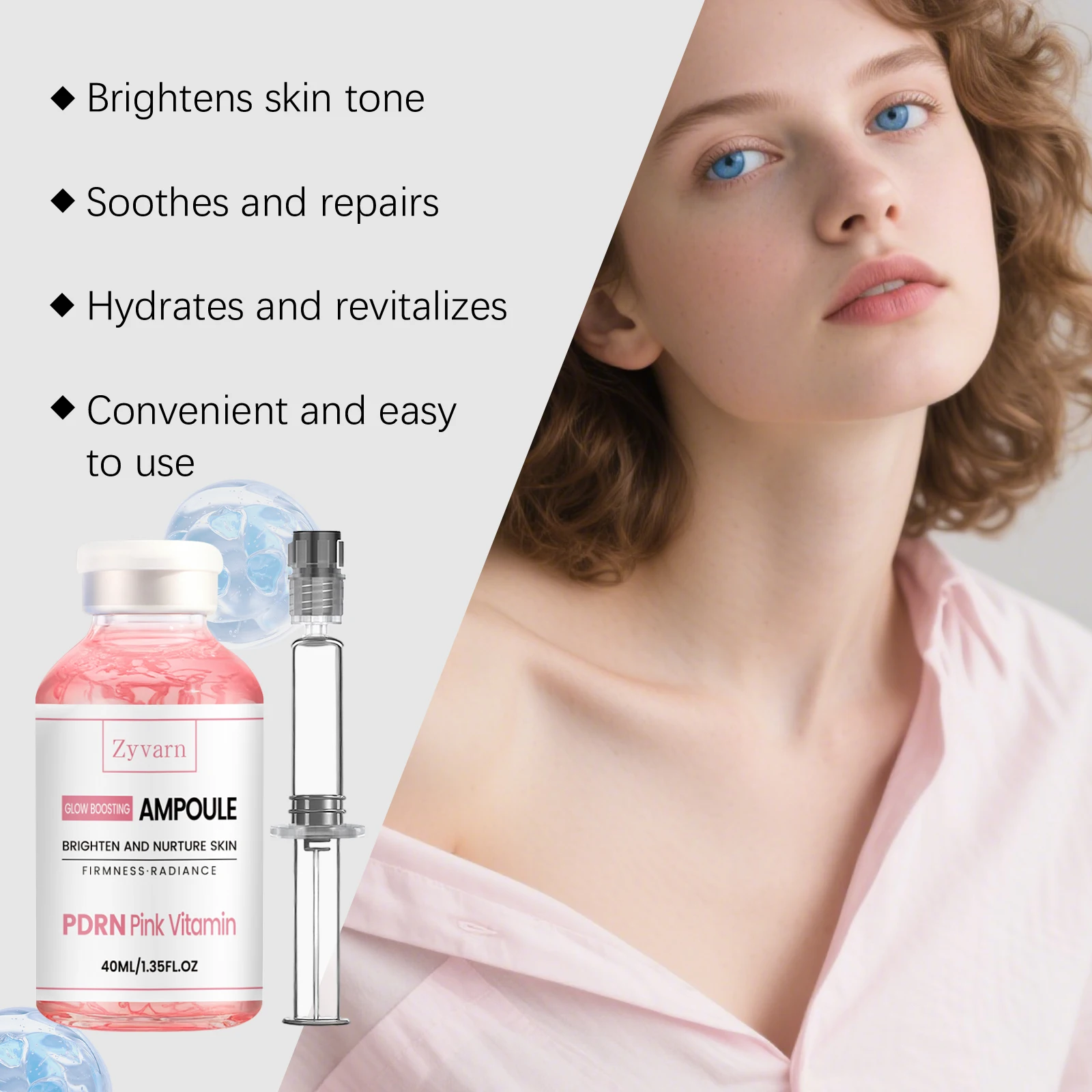 Pink Vitamin Glow Boosting Ampoule Face Serum 40ml Niacinamide Collagen Hydrating Serum,Firming Brightening Korea Skin Care