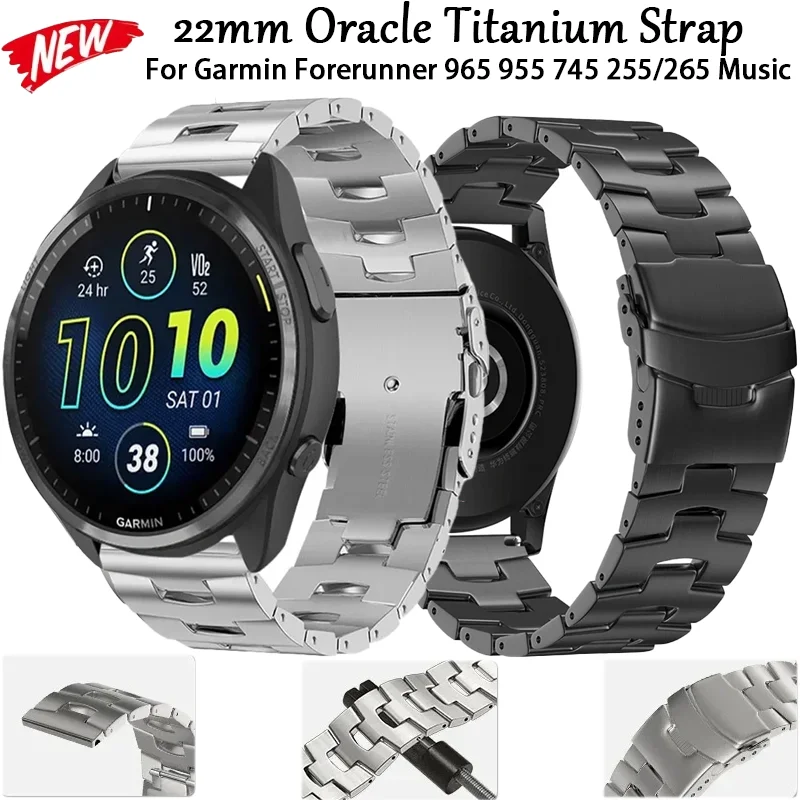 

22mm Oracle Titanium Metal Strap For Garmin Forerunner 965 955 745 255/265 Music Stainless Steel Watchband GarminVenu 3/2 Correa
