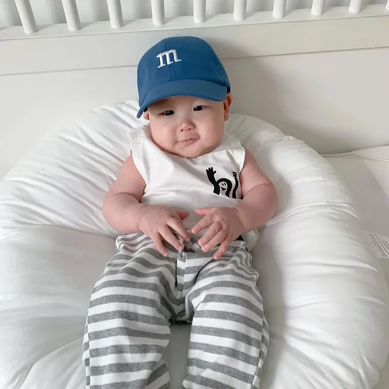 Letter M Embroidered Baby Baseball Cap Solid Color Infant Snapback Hat for Girls Boys Spring Casual Toddler Sun TVisor Hat