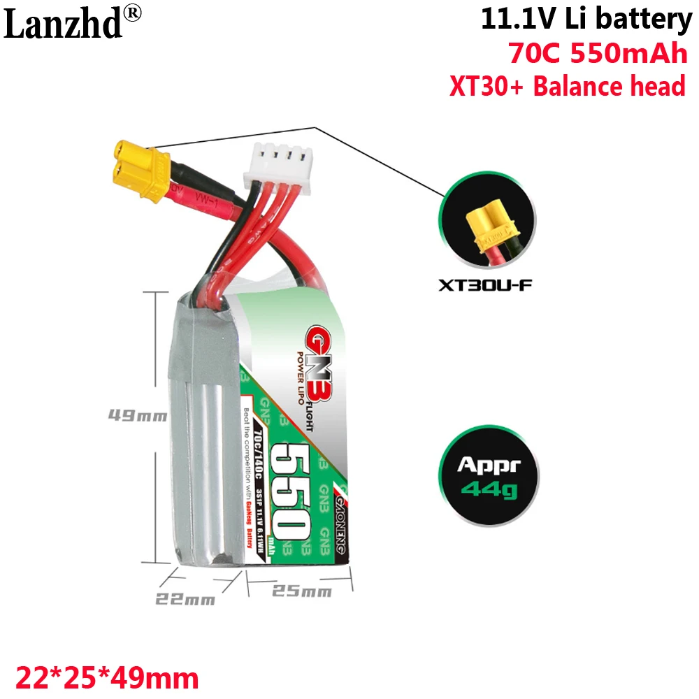 100% NEW 550mAh 3S 11.1V 70C With XT30 For remote control AI intelligent confrontation toy car model FPV lithium battery