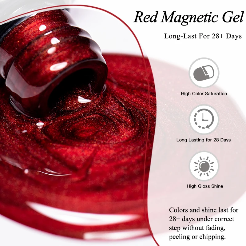 الأحمر القط المغناطيسي هلام طلاء الأظافر لأظافر عيد الميلاد الأحمر بريق الزجاج حبة تأثير شبه دائم نقع قبالة الأشعة فوق البنفسجية هلام الورنيش الأظافر #6