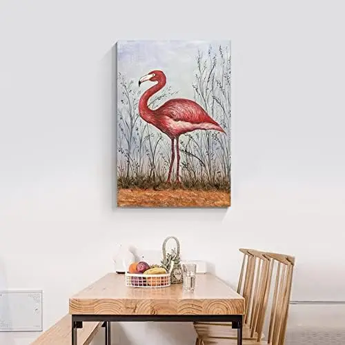 Modern Abstract Bird Wall Art Vivid Flamingo Hand-Painted Oil Painting Animal Canvas Art for Living Room Bedroom Decoration