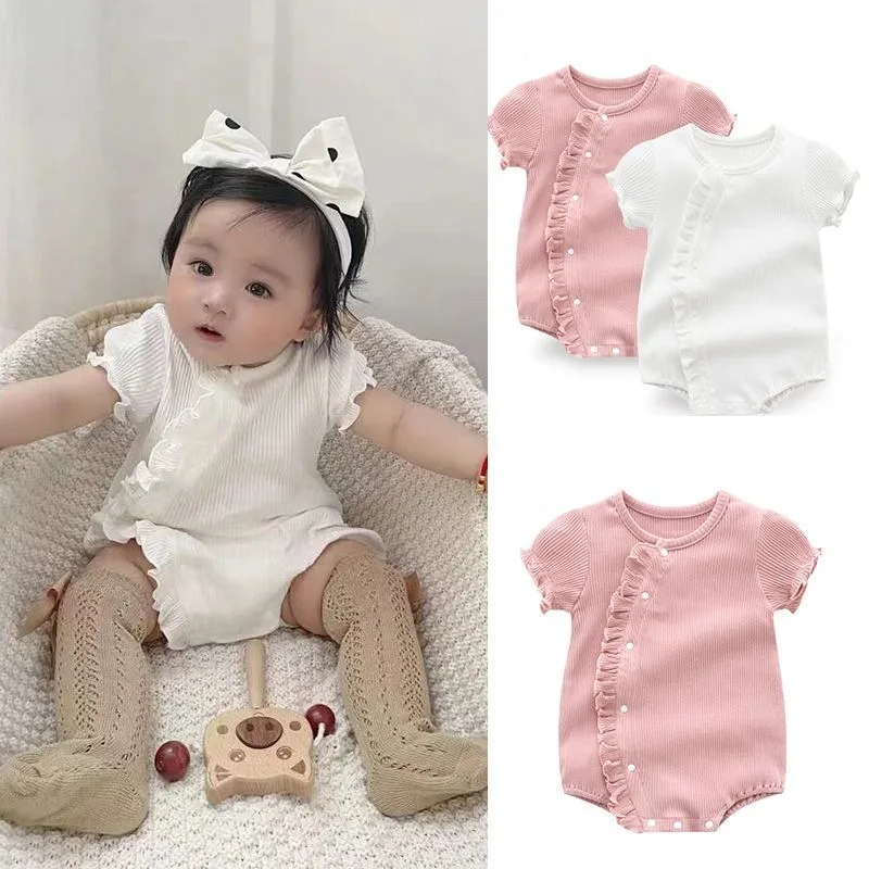 Baby and Toddler Lace Jumpsuit Summer New Product Korean Version Short Sleeved Crawling Clothes for Girl Baby Bag Fart Clothes