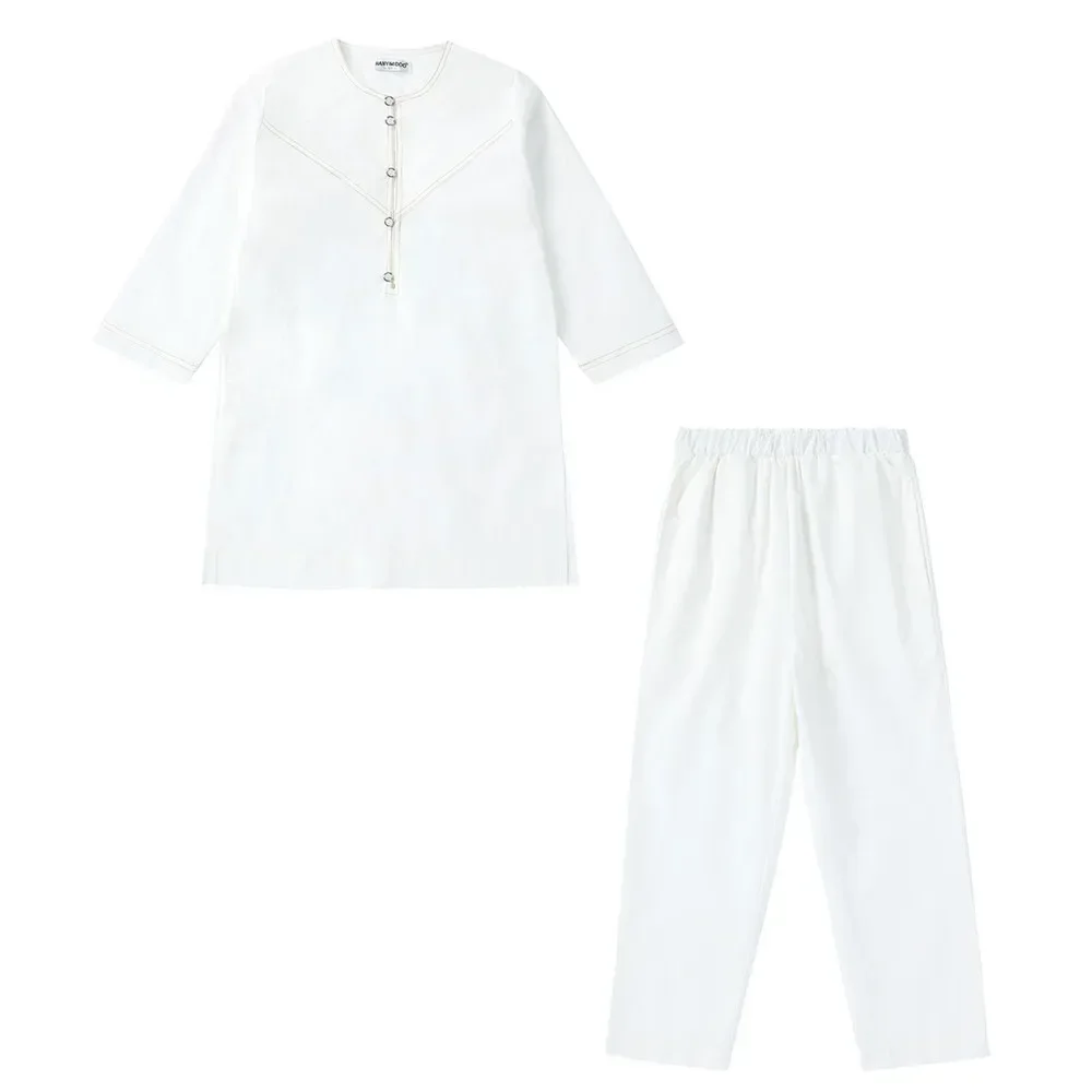 2PCS Musulmano Bambini Ragazzi Top Pantaloni Set Abbigliamento bambino islamico Jubba Thobe Abiti Arabia Saudita Abito Abaya Abito Caftano Eid Ramadan