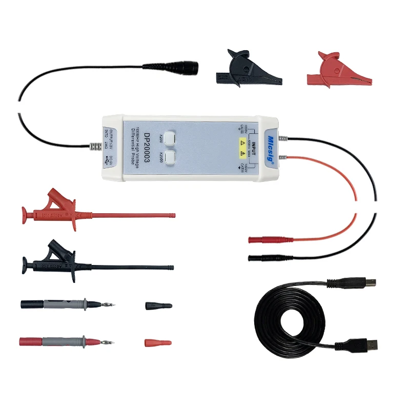 DP20003 Micsig راسم الذبذبات 5600 فولت 100 ميجا هرتز الجهد العالي مجموعة التحقيق التفاضلي 3.5ns وقت الارتفاع 200X / 2000X معدل التوهين