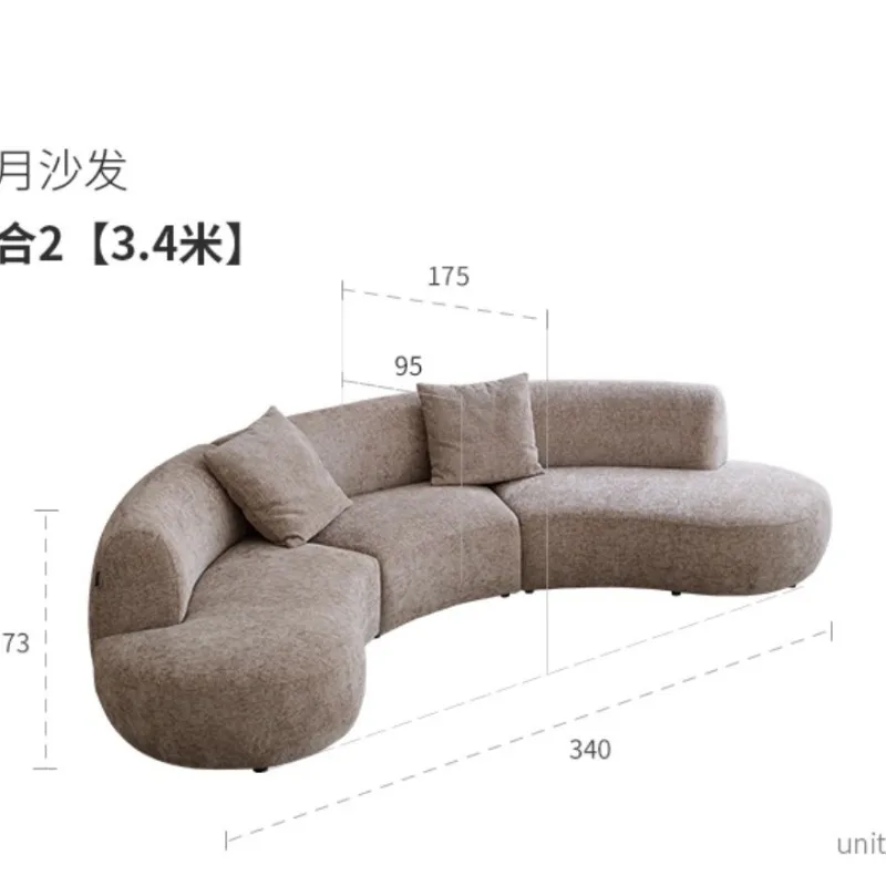 Large flat crescent special-shaped module wabi-sandy sofa