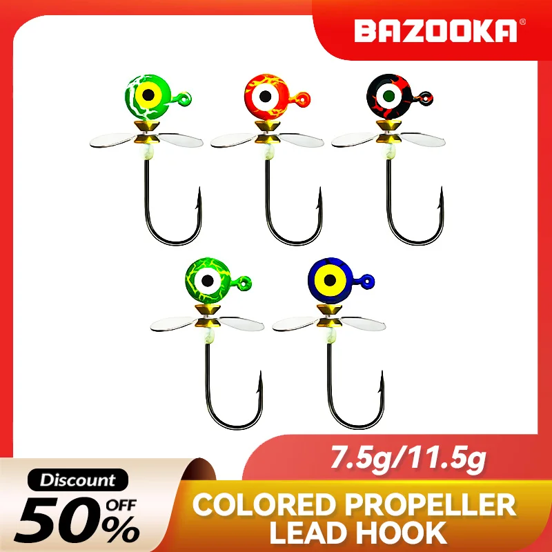 Bazooka Fishing Hook Jig Round Head High Carbon Steel Hook 5 colors Fishing Tackle Hook Soft Grub Worm Baits Pike Bass