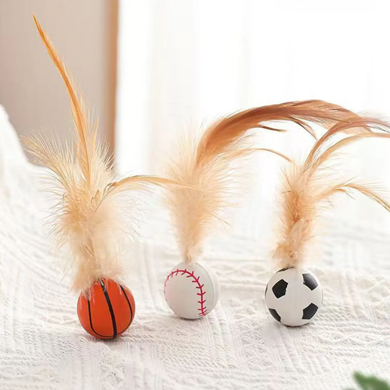 Cat Feather Ball Toys Interactive Cat Toys For Indoor Cats Bouncy Balls Toys For Cat Basketball Soccer Toys Catnip Ball Toys Pet