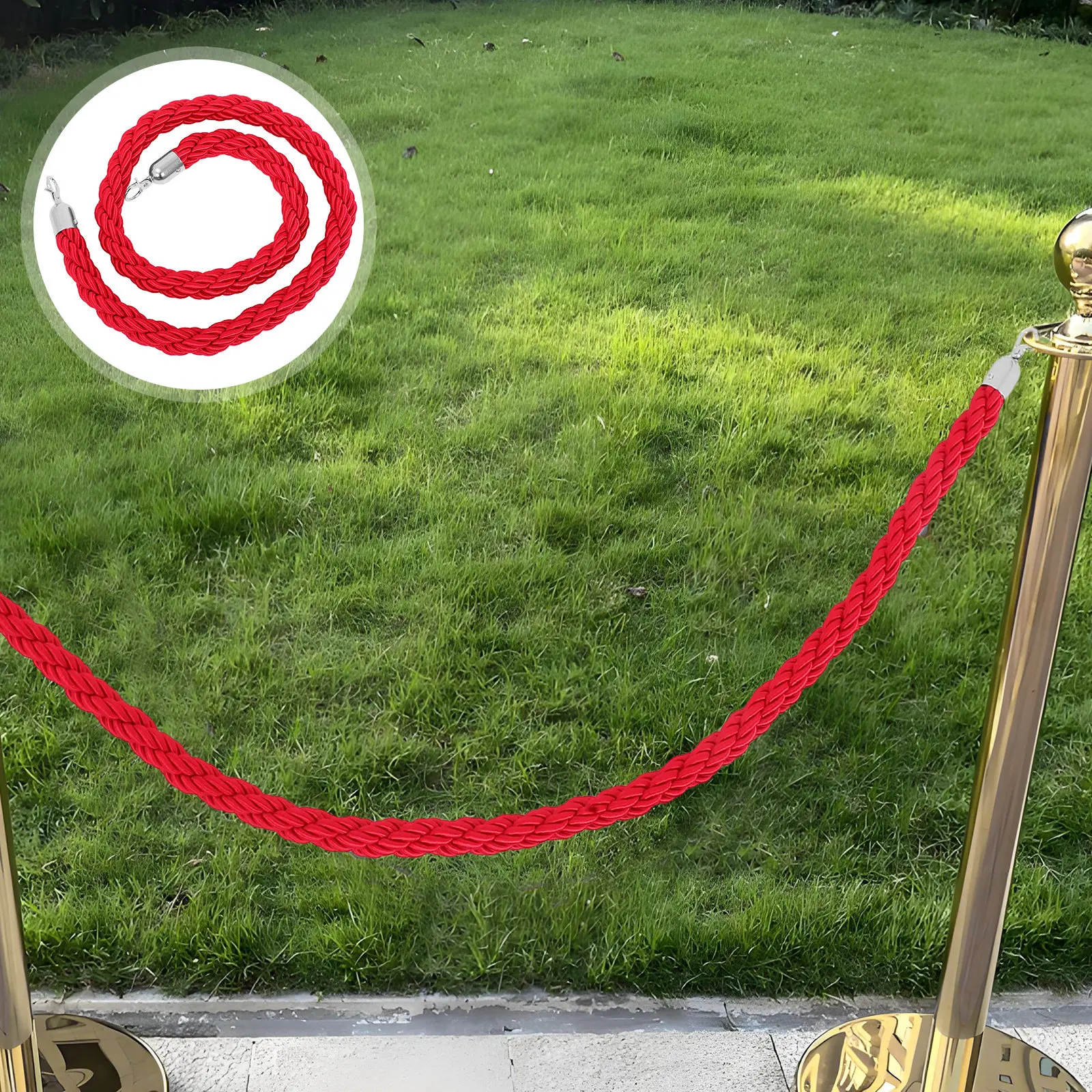 1.5m Red Braided Stanchion Rope Barrier with Chrome Hooks Heavy Duty Crowd Control Rope for Events Theaters Museums Vip Areas