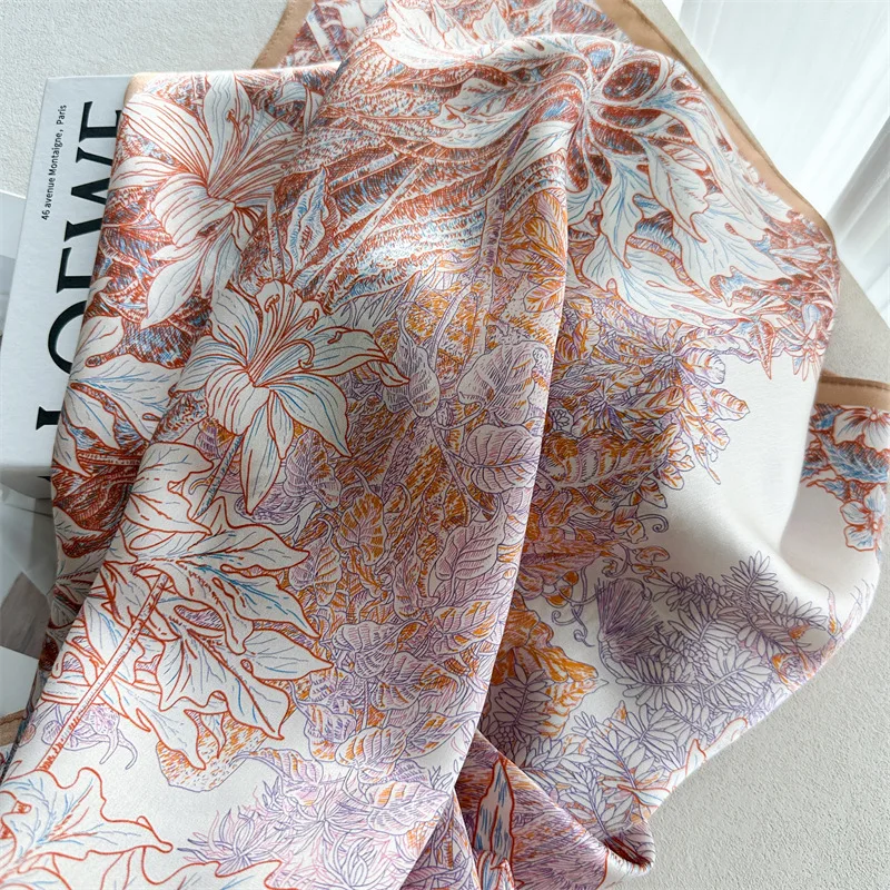 Soft Silk Scarf Women Square Bandanas 90 Shawls Bag Belt Decoration Head Hair Accessories Valentine's Day Gift view 5