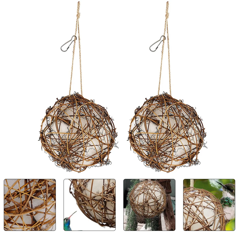 

2Pcs Rattan Hanging Bird Feeder Nesting Material Outdoor Garden Bird Food Container Decorative Feeder Garden Ornament