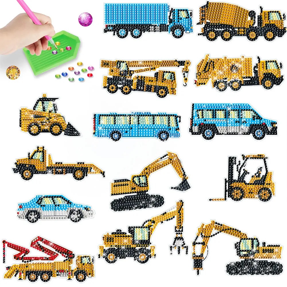 Cartoon Engineering Vehicle Diamond Painting Sticker Kits Children Handmade Excavators Cars Sticker DIY Diamond Embroidery Craft