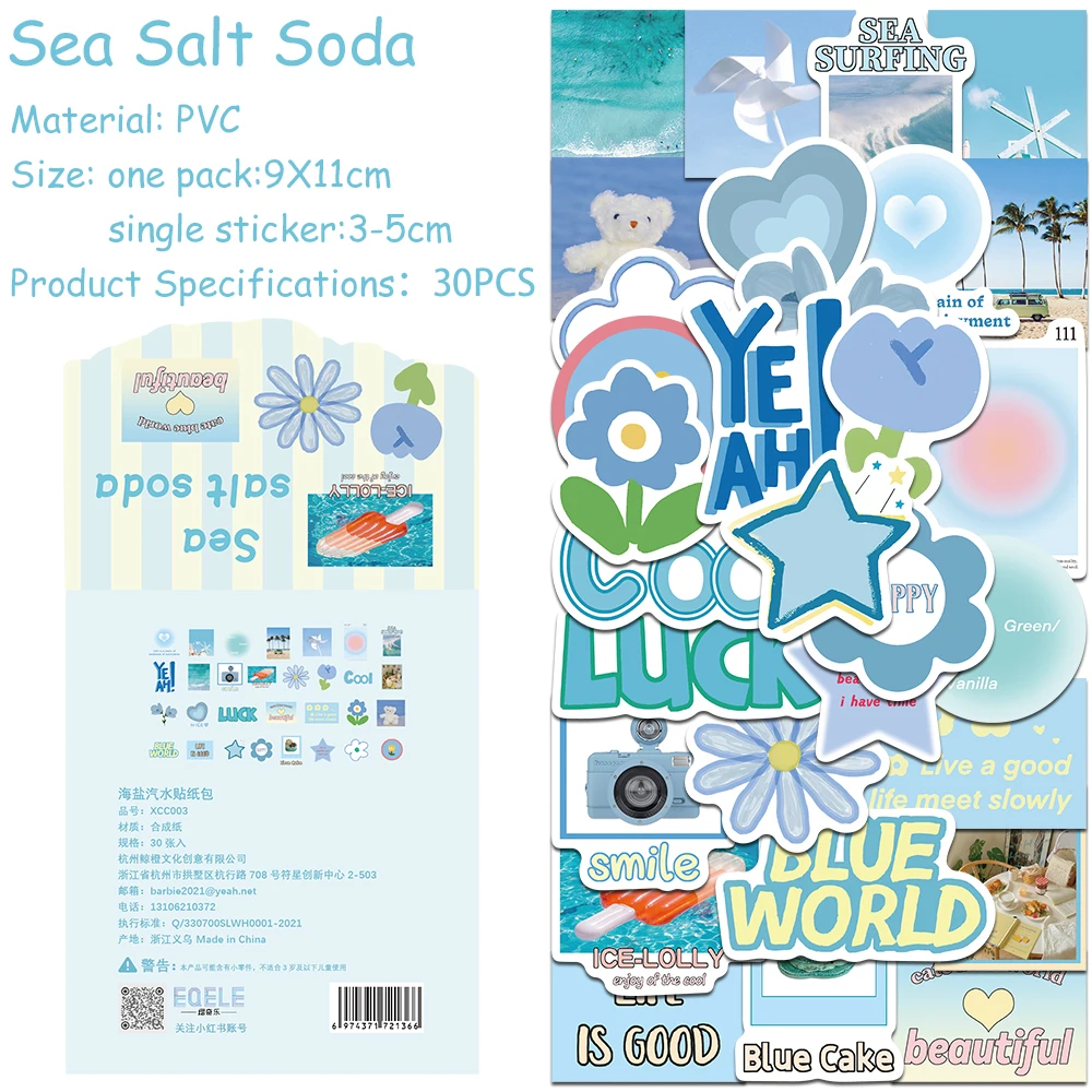 

30pcs/pack INS Style Sea Salt Soda Sticker Pack Decals For Laptop Notebook Luggage Helmet DIY Aesthetic Stickers Creative Gifts