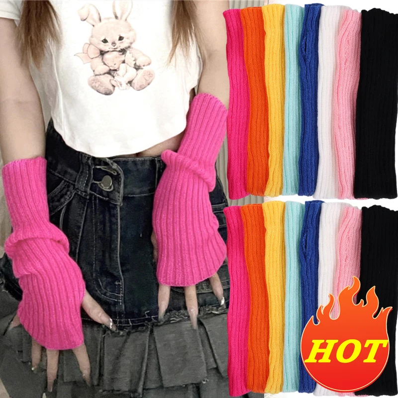 Y2K Guanti senza dita Guanti lavorati a maglia da donna Guanti anime cosplay Scaldamuscoli invernali Manicotti in maglia punk gotico Harajuku