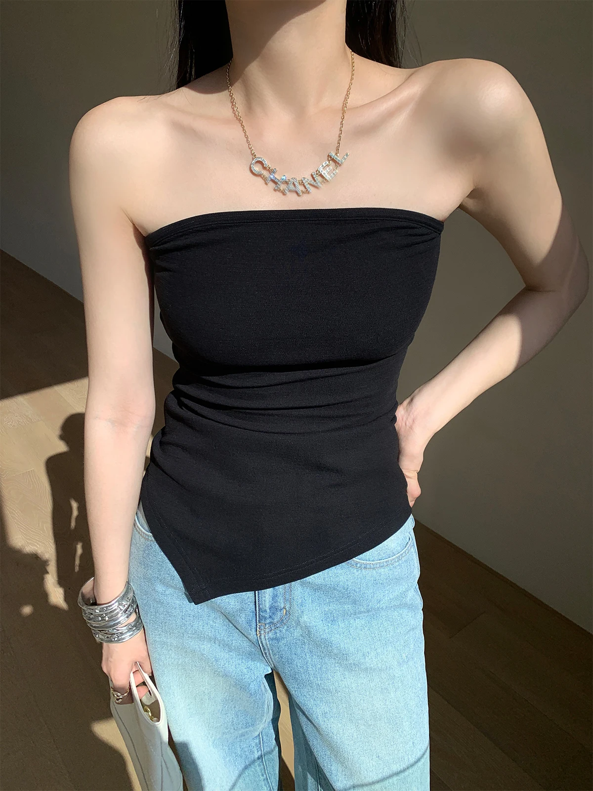 

Женский топ-бюстье ZhouMiao на одно плечо, облегающий, для ношения как нижнее или верхнее белье, весенняя модная повседневная одежда, универсальный цвет, для работы и отдыха.