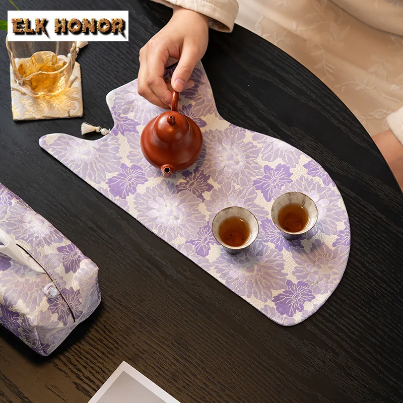Brocade Floating Gold Tea Table Mats Japanese Teacup Coaster Set Drink Coaster Household Dinner Table Cloth Mat Tableware Craft