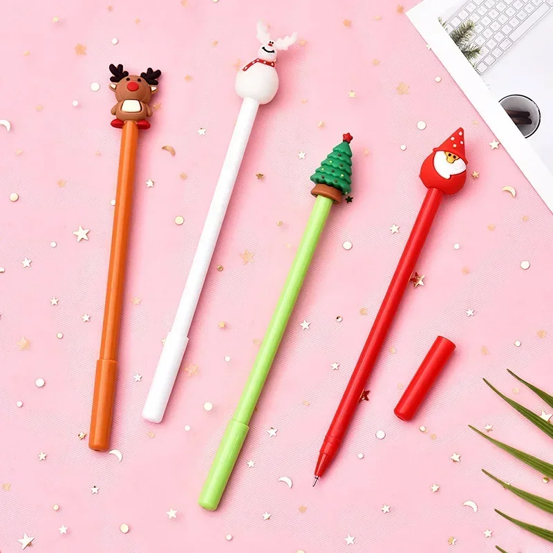 New 4 Pcs/set Creative Gel Pen 0.5mm Black Santa Claus Christmas Trees Elk Cute Stationery School Supplies Office Accessories
