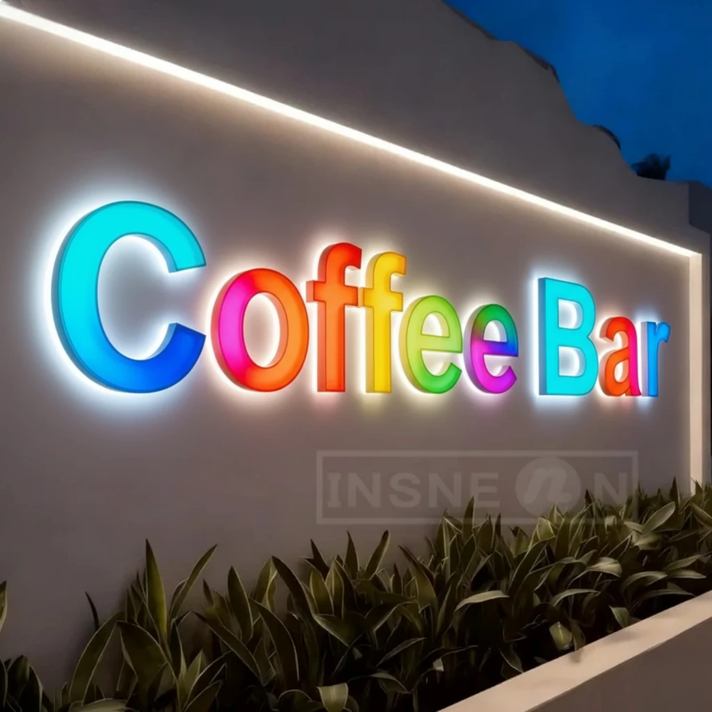 Custom RGB Metal Commercial Sign - Outdoor Wall Light for Garage & Restaurant Decor with LED Logo & Neon-Style Luminous Letters