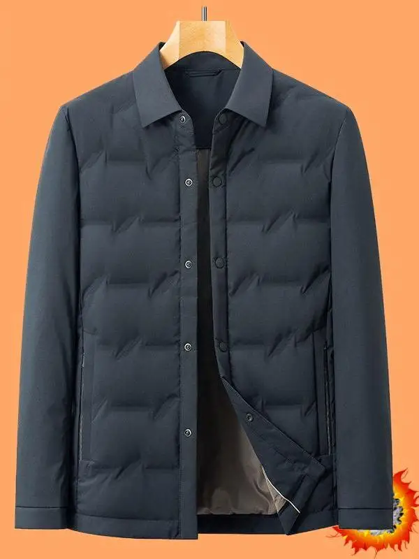 

Мужская роскошная зимняя пуховая куртка с воротником, повседневная, деловая, теплая верхняя одежда, с длинными рукавами, на молнии, антистатическая