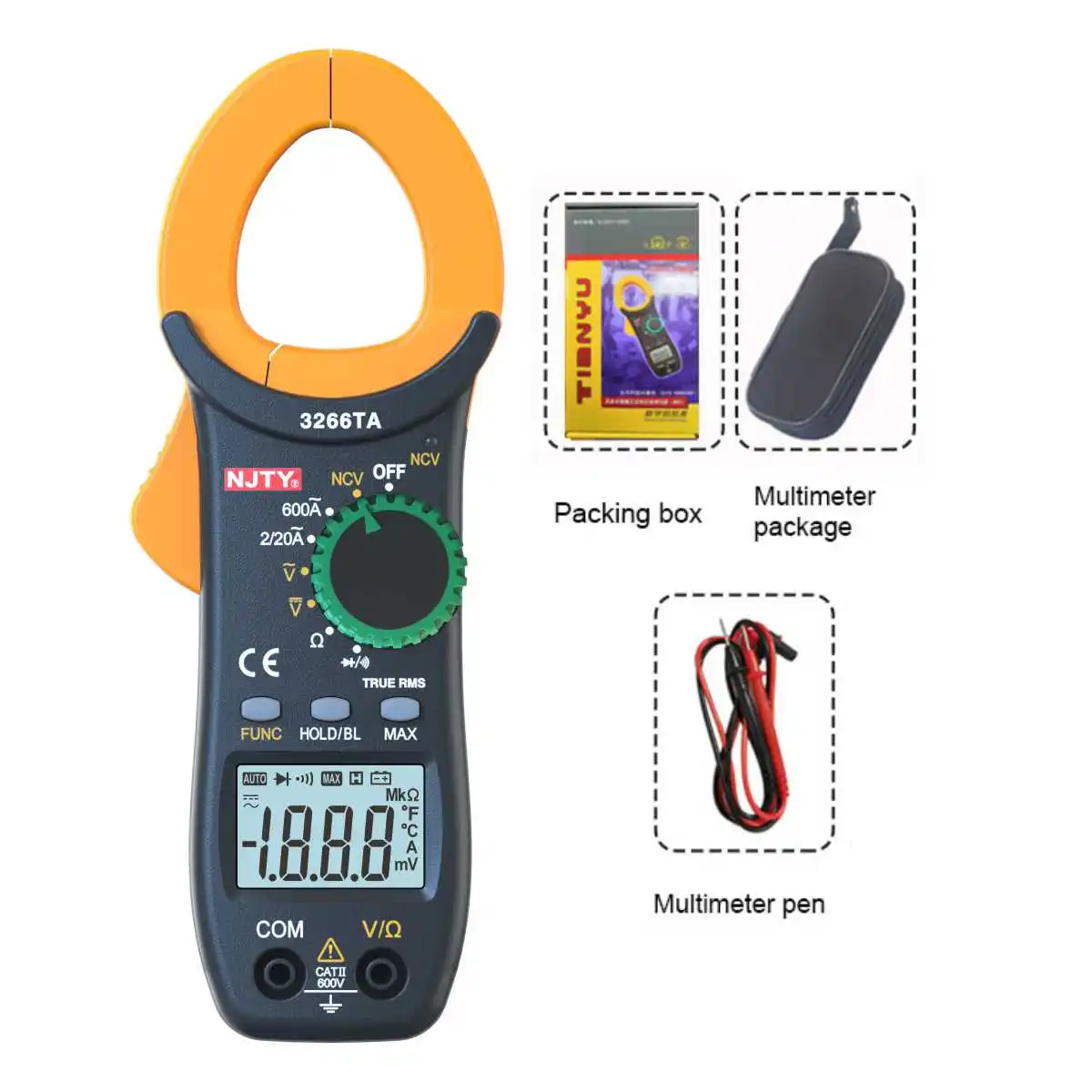 Digital Clamp Meter Tester, Clamp Multimeter Voltage Tester Auto-Ranging, Measures Current Voltage Resistance Diodes Continuity