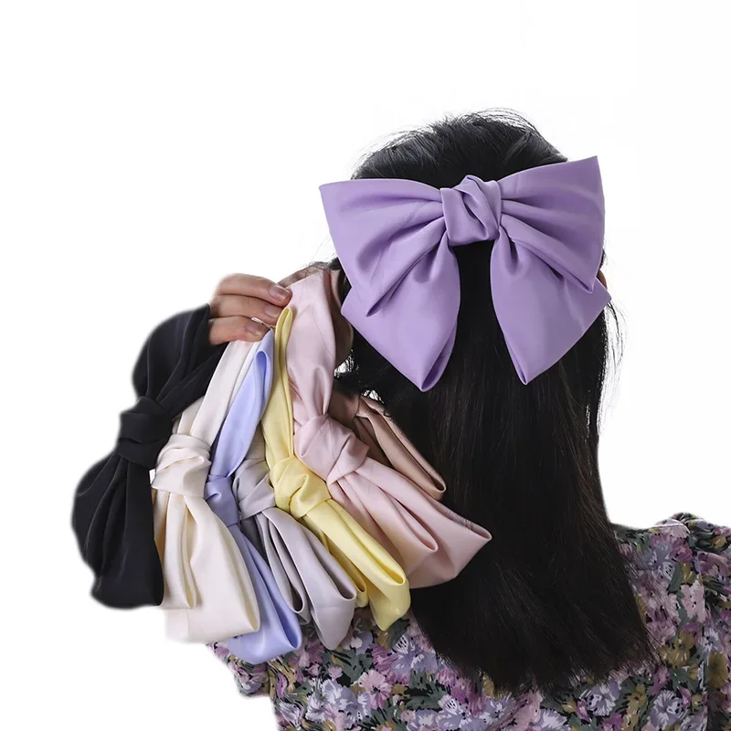 Purple Satin Large Bow Hair Clip Black Japanese Style Web Red Spring Hairpin Women's Occipital Hair Accessory D569