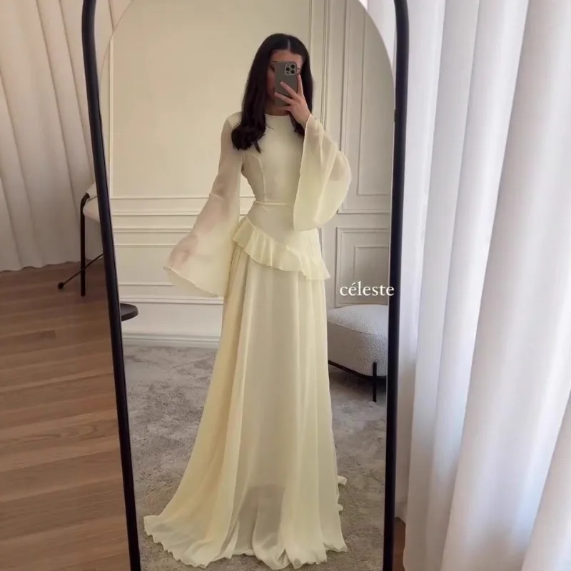 

FL Fashion Flare Sleeve Ruff Long Dress Women Solid O-neck High Waist Slim Pleated Maxi Dresses Lady Summer Chic Party Robes New