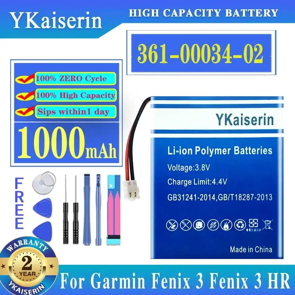 

Long Lasting For Garmin Fenix 3 HR Running Watch Gps Gps Battery 1000mAh Reliable Power 361-00034-02