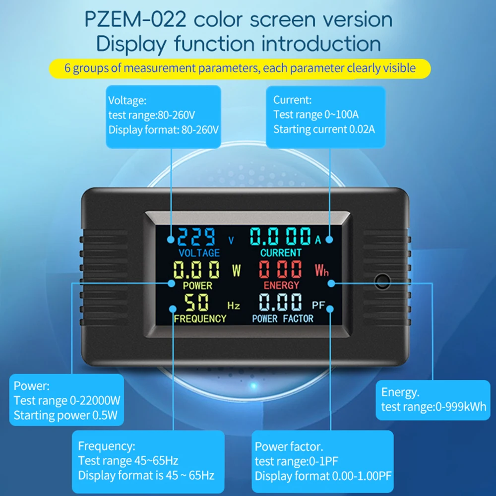 22000W AC80 ~ 260V voltmetro amperometro Tester batteria auto frequenza di potenza fattore di potenza tensione misuratore di corrente Monitor 10A