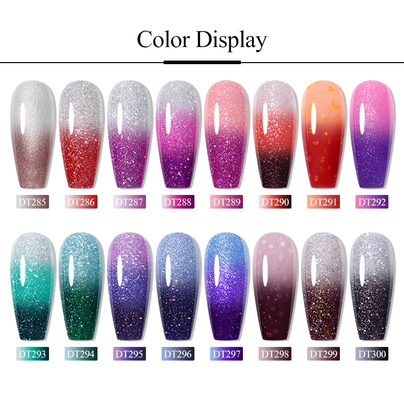 MEET ACROSS 7ml Glitter Thermal Gel Nail Polish 3 Colors Changing Soak Off Gel Winter Color Semi Permanant Nail Art Varnish