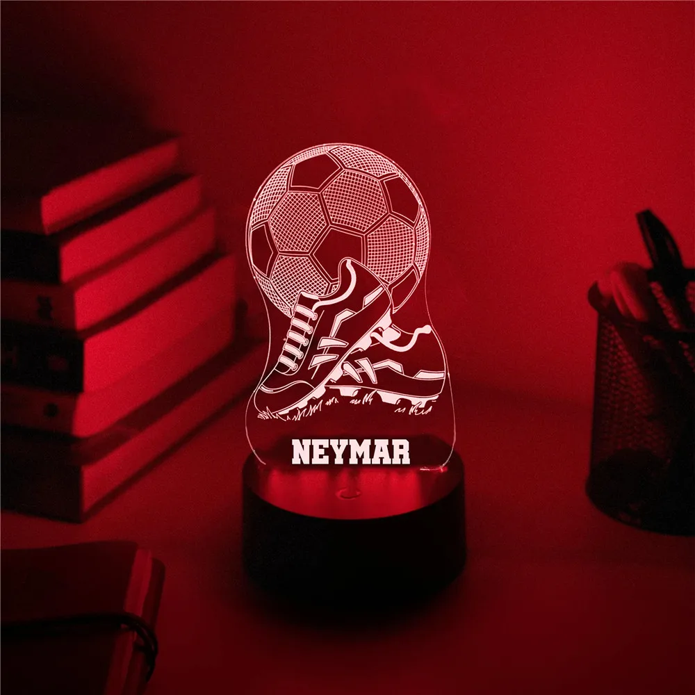 Personalised Football Soccer Shoes 3D LED Night Light Laser Engraving Player Name RGB Lamp for Home Bedroom Decor 7 Colors