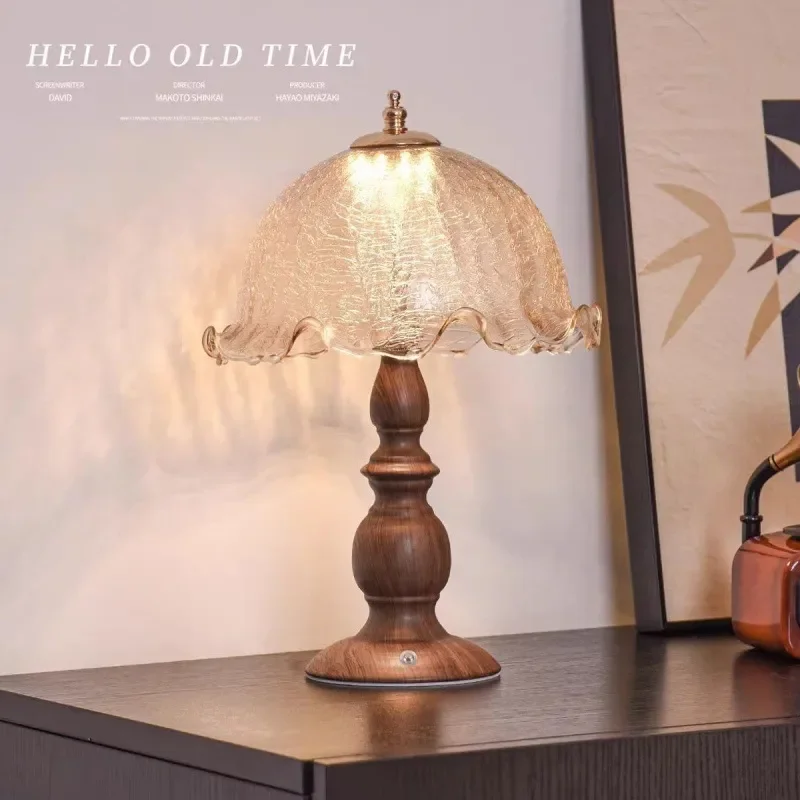 for American Chinese Retro Desk Lamp Bedside LED Craft Color Adjustable for Bedroom Living Room Study Desktop