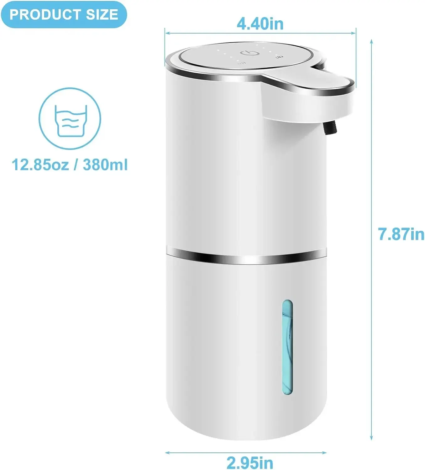 Automatischer Seifenspender, berührungsloser Schaumseifenspender, 380 ml, USB wiederaufladbar, elektrisch, 4 Stufen verstellbarer Schaumseifenspender