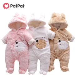 PatPat Winter Baby Bear Warm Fleece Hooded Footed/footie Long-sleeve Baby Jumpsuit Baby Rompers Baby Clothing