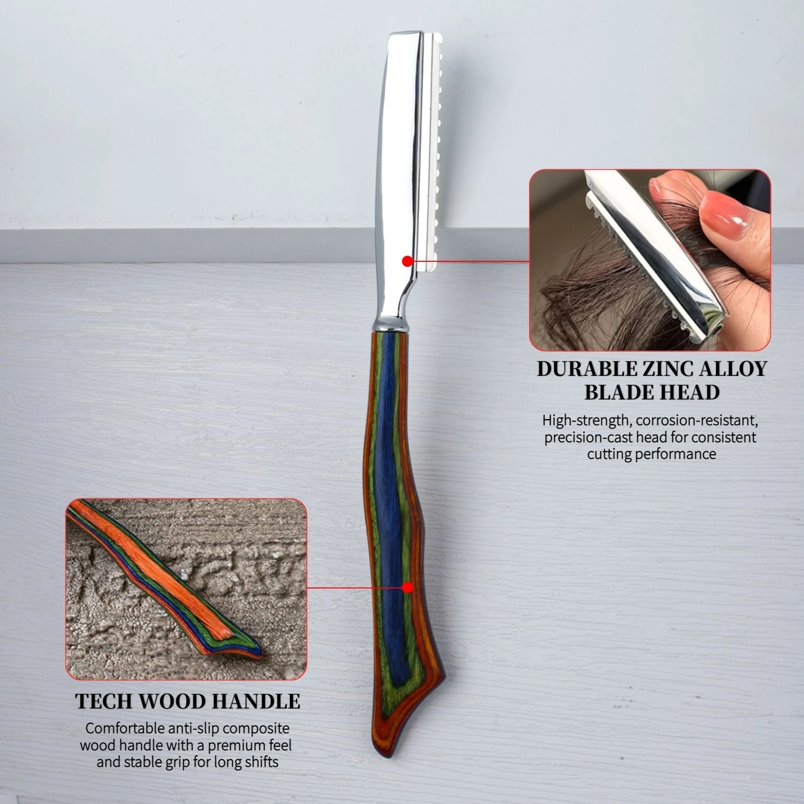 ترقق الحلاقة مقبض خشبي مستقيم صالون تصفيف الشعر الحلاقة دليل الحلاقة عصا مقص الشعر الحلاق قص الشعر سكين أرق