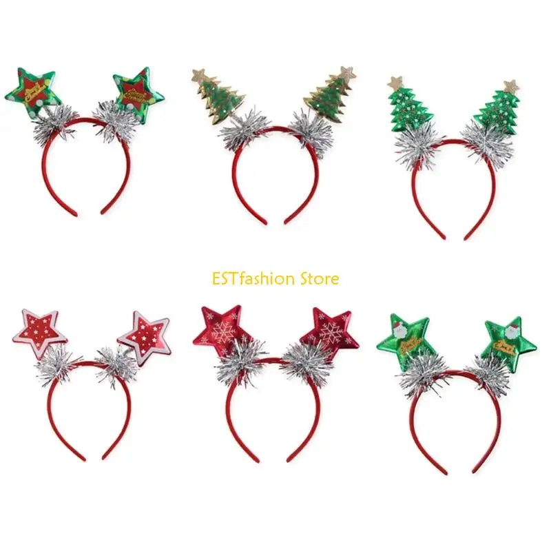 

Y5GC Christmas Hairhoop Shimmering Garlands Headwear With Festival Star/Tree Decors Family Gathering Holiday Event Headpiece