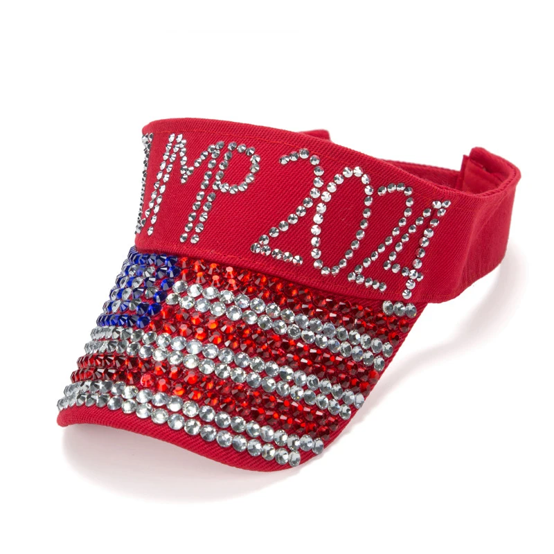 Election Day 2024 Trump Fans Gift American Flag Adjustable Bling Empty Top Hat MAGA Hat Sparkling Rhinestone Diamond Sun Visor