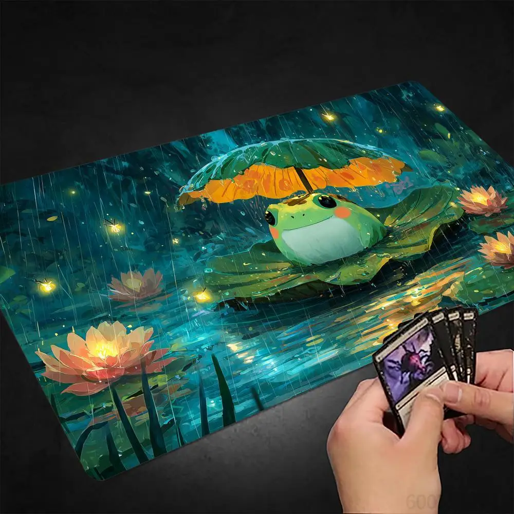 

Lotus Pond and Frog MTG Playmat Magic Card Mat with Stitched Edge Non-Slip Durable Tabletop playmat Board Game Mat for TCG