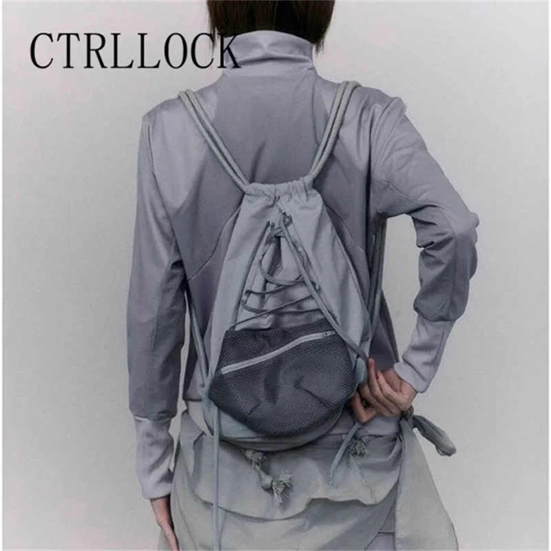 Siateczkowa kieszeń plecak Techwear CTRLLOCK w stylu Casual, z wiązaniem szkolna odzież uliczna