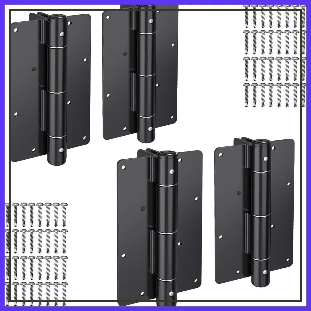 

5-3/4" Self-Closing Gate Hinges Heavy Duty 4-Pack - Black Steel Spring Hinges for Wood Fence, Vinyl Gates, Pool & Garden
