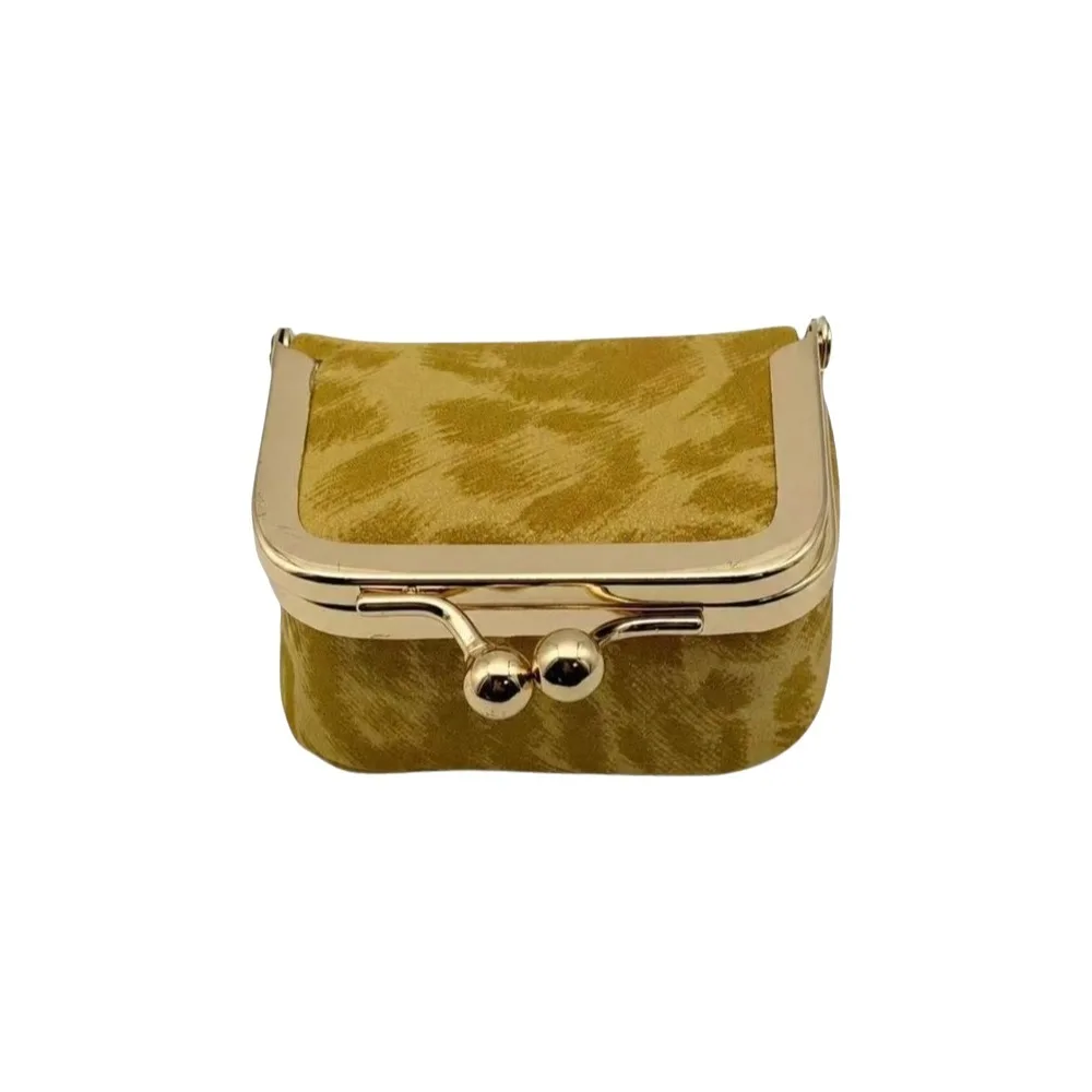 Leopard Print Kiss Lock Coin Purse Square Solid Color Leather Jewelry Bag Multifunctional PU Leather Small Item Bag