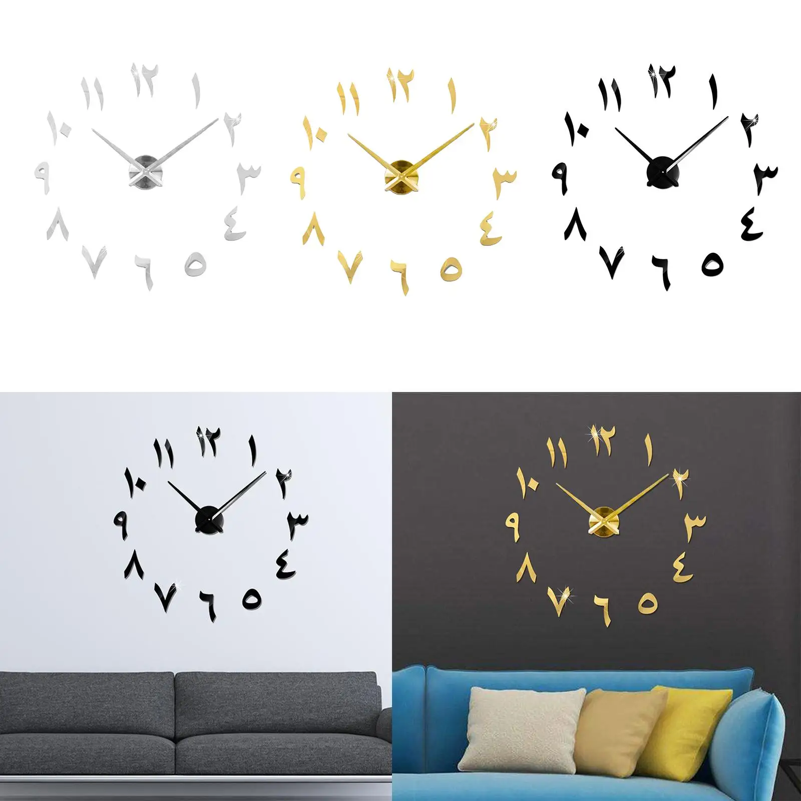 Silent DIY Wall Clock with Acrylic Mirror Surface Modern Decor Wall Clocks for Living Room and Office
