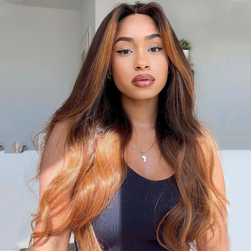 

180% Ombre 30 Blonde Color Body Wave Lace Frontal Human Hair Wigs T Part Ombre Brown Colored Lace Part Wig
