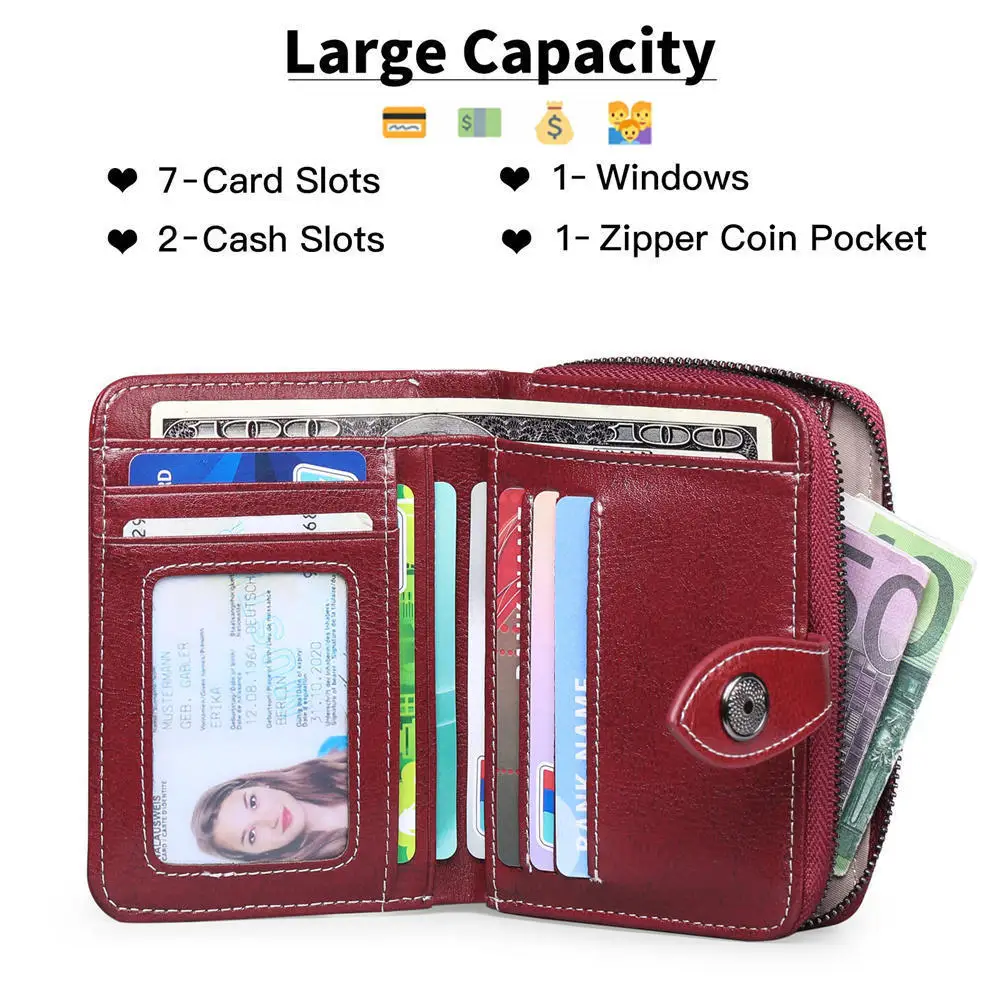 Retro three-fold RFID shielding women's short wallet, solid color large capacity daily fashion versatile clutch bag