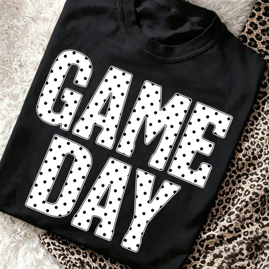 Women's Preppy Graphic Tee Polka Dot Game Day Football Print Short Sleeve Casual Top For Fall Beach Vacation Outfits Game Day Gift Idea