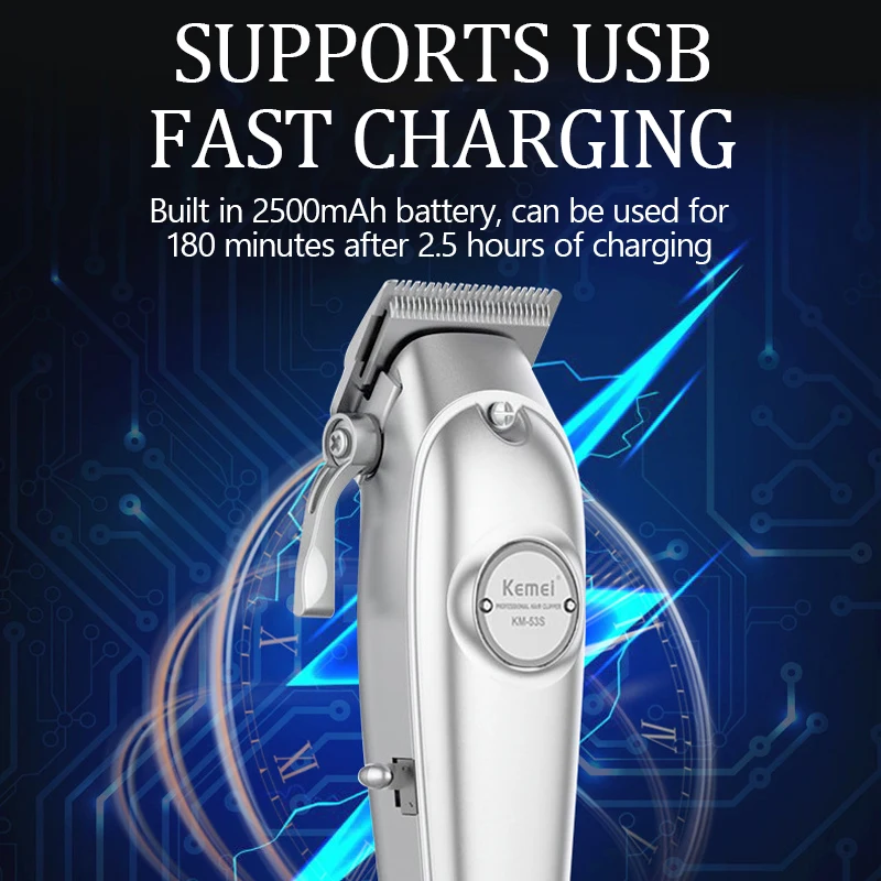 Kemei อุปกรณ์ตัดผมมืออาชีพ, ที่ตัดขนตัดผมไร้สายสำหรับหนวดเคราผู้ชาย mesin Potong rambut listrik ปรับได้และชาร์จใหม่ได้